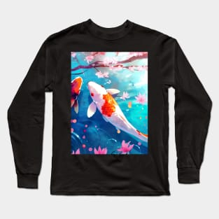 Peaceful Koi Pond with Cherry Blossoms - Anime Wallpaper Long Sleeve T-Shirt